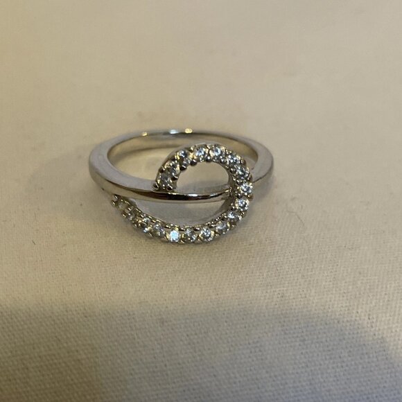 Teardrop Swirl Silver Tone Clear Stone Pinky Ring Size 4.75 Small Sparkle Child - Picture 9 of 12